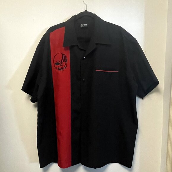 Be Retro Men's Black and Red Skull Short-Sleeve Button Down Shirt ~ IronSkull - Picture 1 of 4
